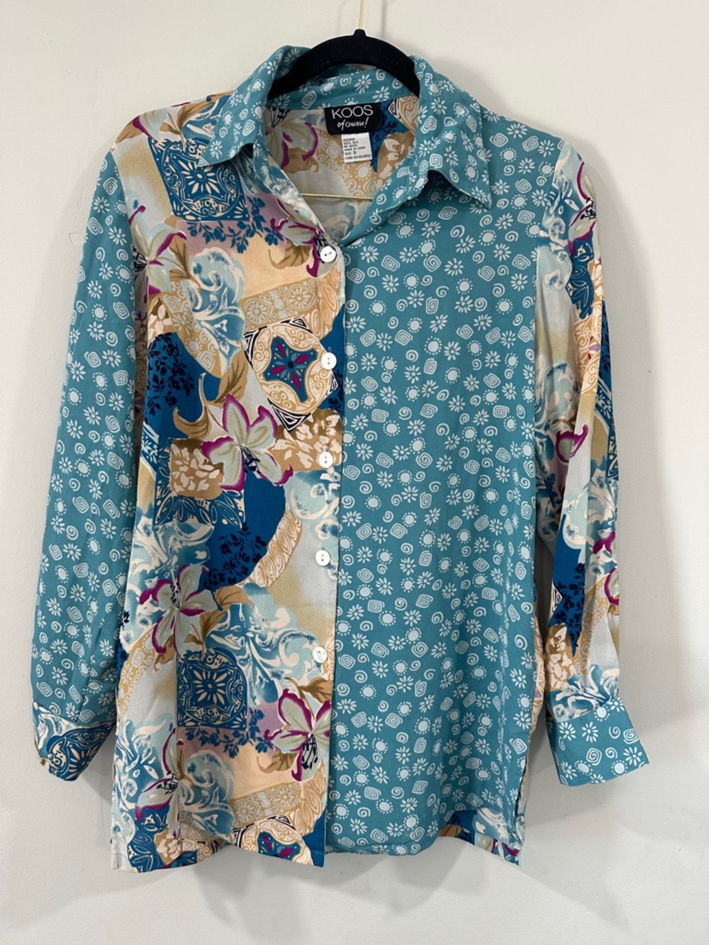 Koos of Course 100% Silk Blouse S oversized vintage floral 90s